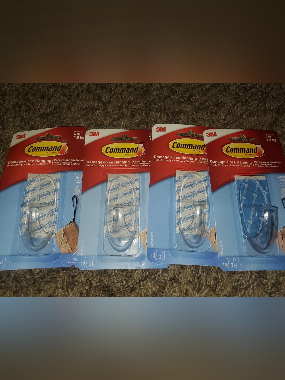 Commando Clear Damage-Free Hanging Cord Clips - Pack of 4